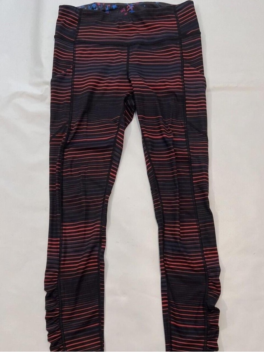 lululemon athletica Black Leggings with Red and Navy Stripe Print
